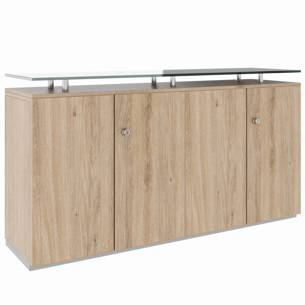 PRO Sideboard | 2 OH, 1600 x 860 mm, mit Glasplatte, Natureiche - 1 Lightbox Main Image