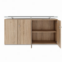 PRO Sideboard | 2 OH, 1600 x 860 mm, with glass top, natural oak