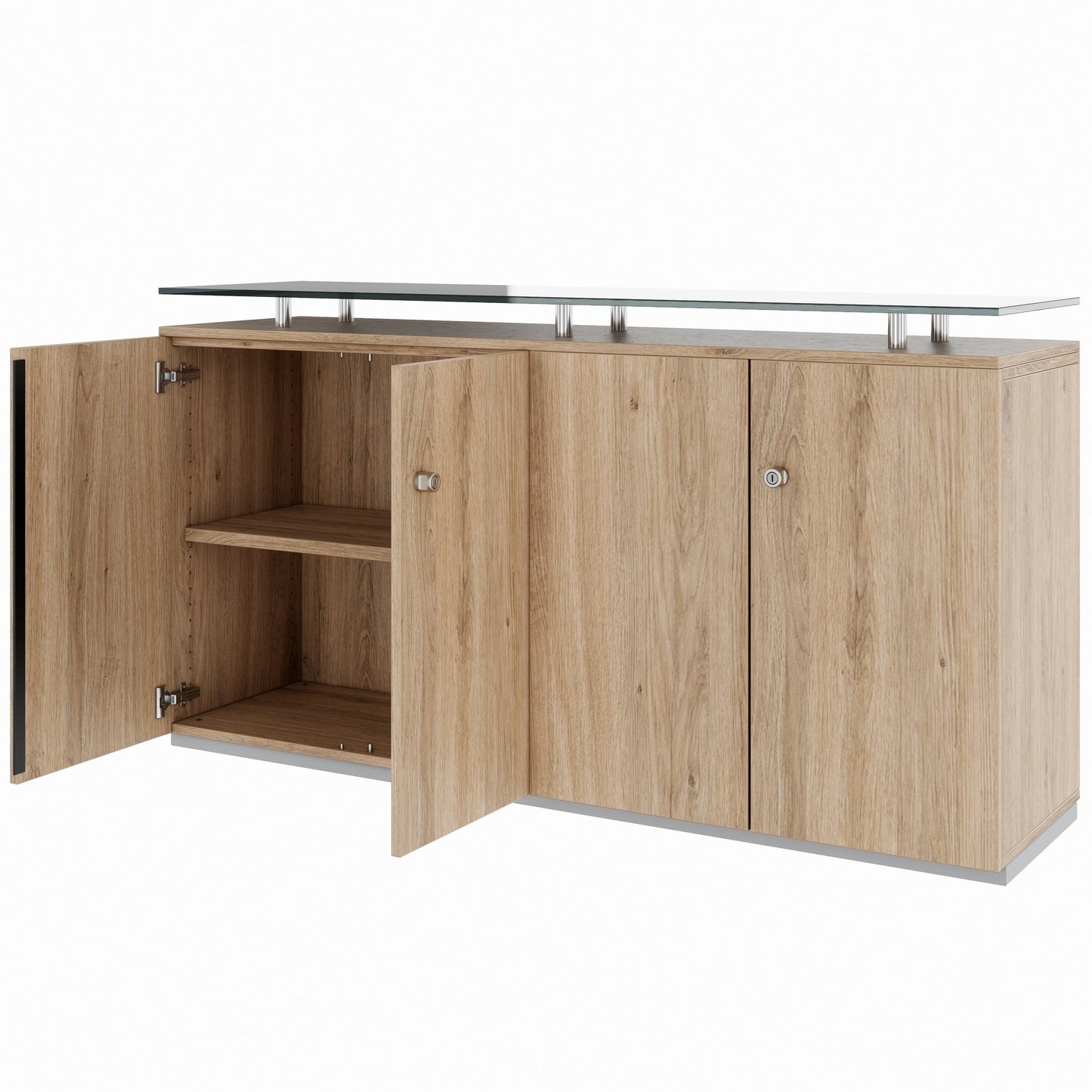 PRO Sideboard | 2 OH, 1600 x 860 mm, with glass top, natural oak