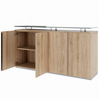 PRO Sideboard | 2 OH, 1600 x 860 mm, with glass top, natural oak