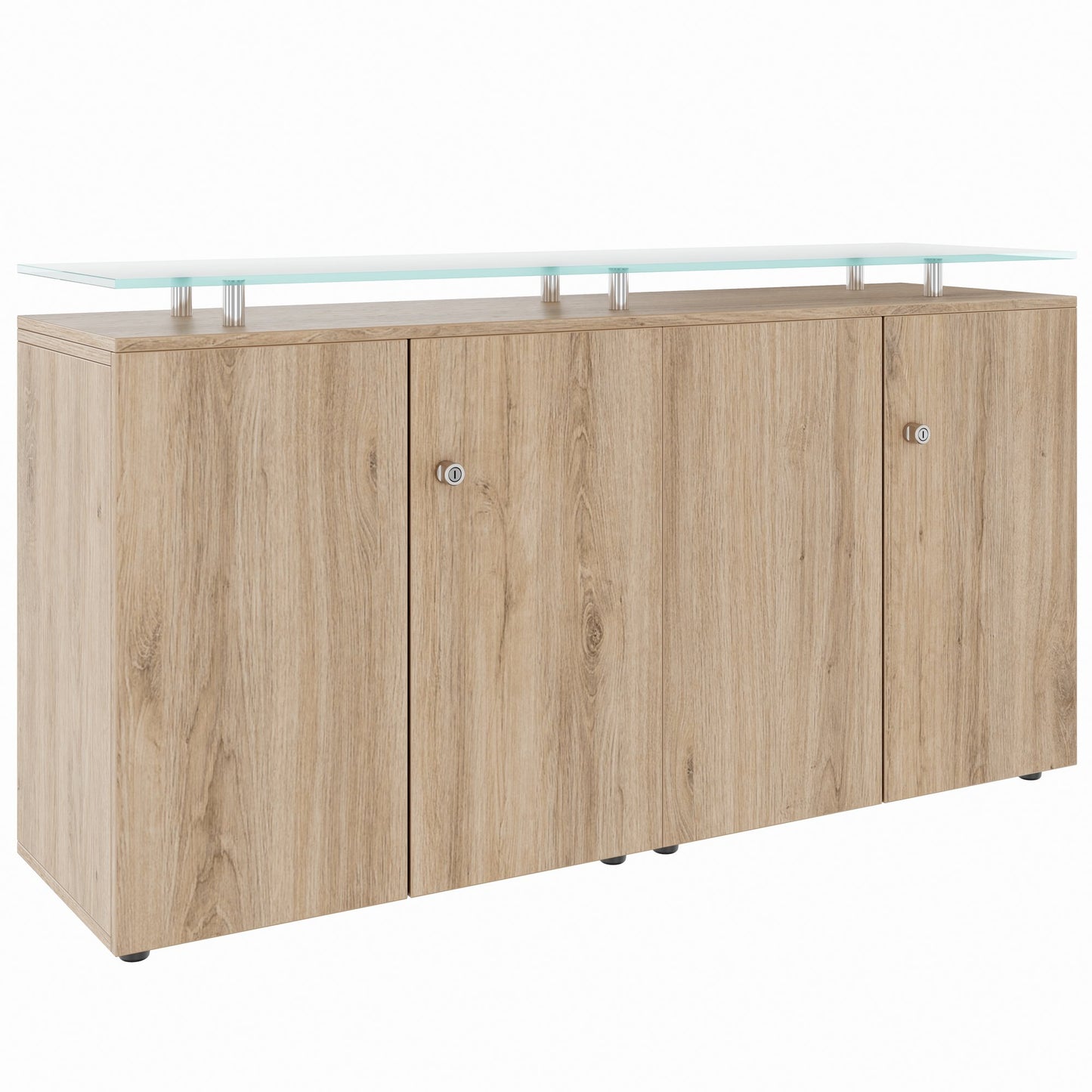 PRO Sideboard | 2 OH, 1600 x 860 mm, with glass top, natural oak