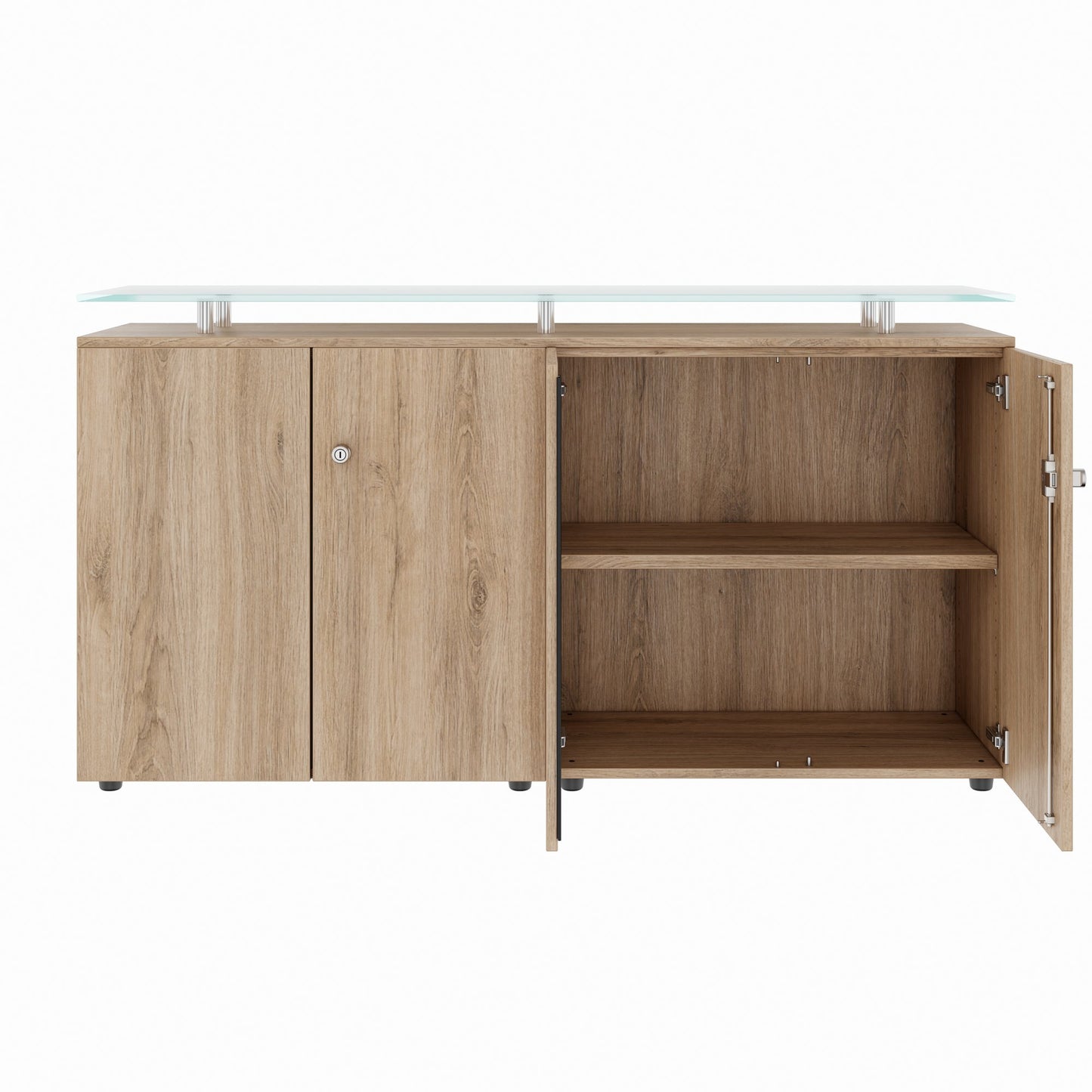 PRO Sideboard | 2 OH, 1600 x 860 mm, with glass top, natural oak