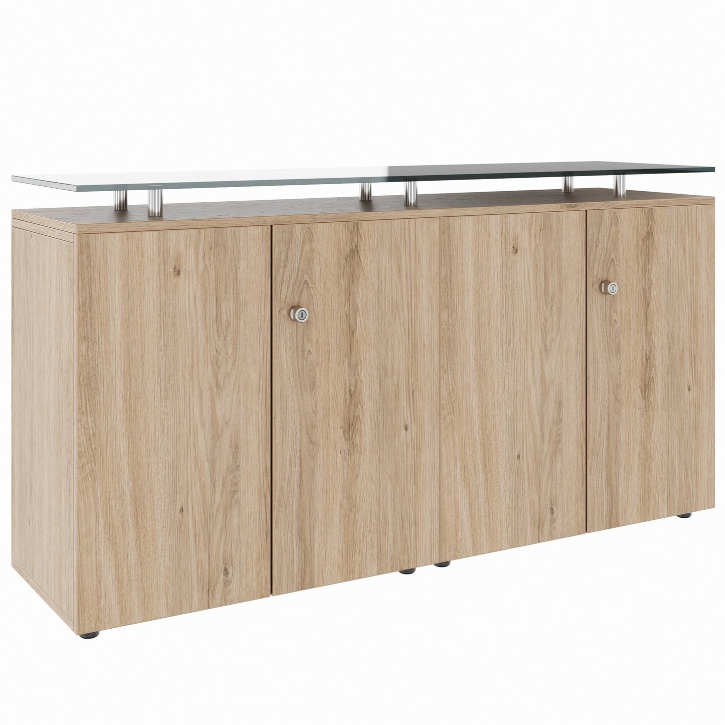 PRO Sideboard | 2 OH, 1600 x 860 mm, with glass top, natural oak