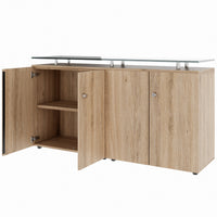 PRO Sideboard | 2 OH, 1600 x 860 mm, with glass top, natural oak