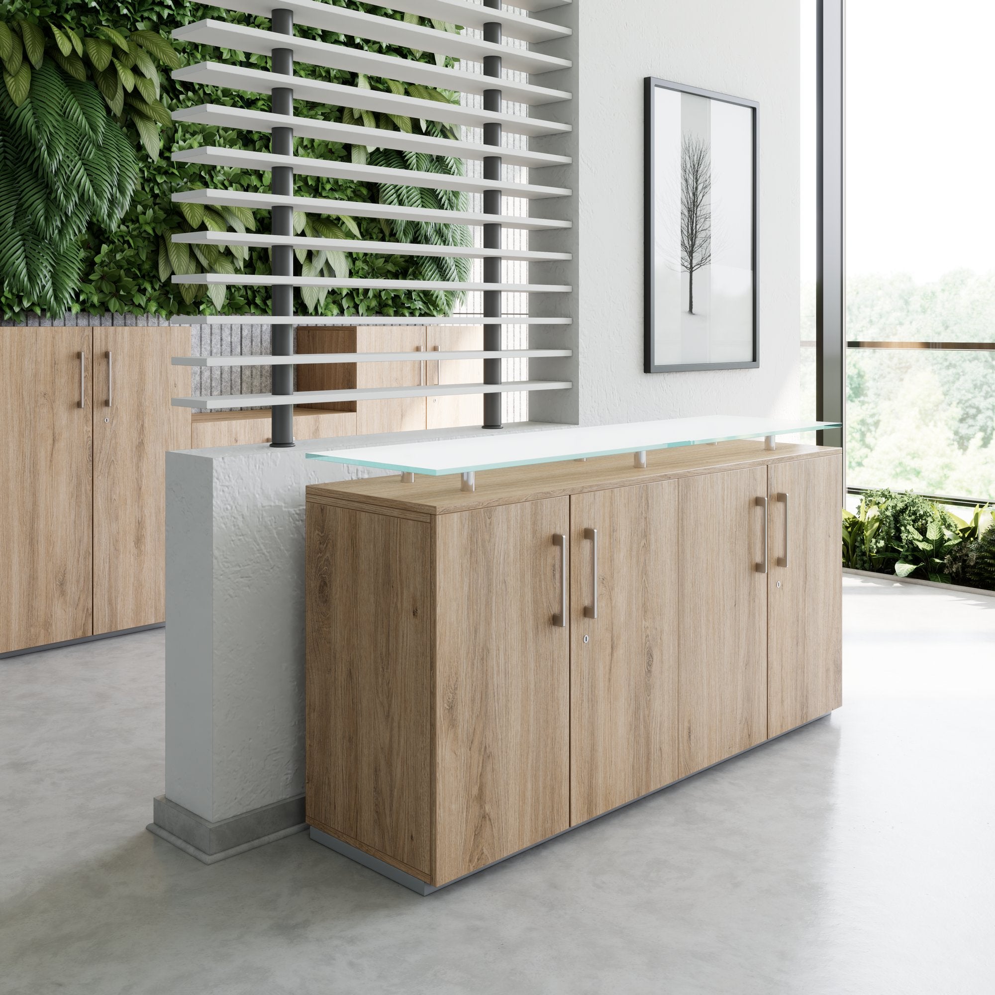 PRO Buffet | 2 oh, 1600 x 860 mm, avec plaque de verre, chêne naturel