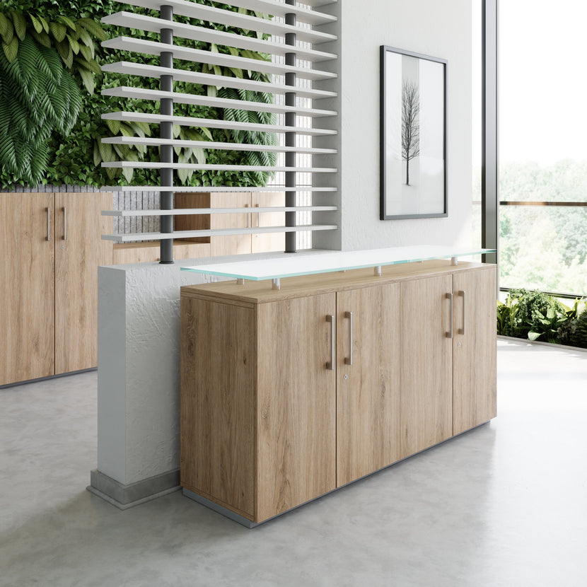 PRO Buffet | 2 oh, 1600 x 860 mm, avec plaque de verre, chêne naturel