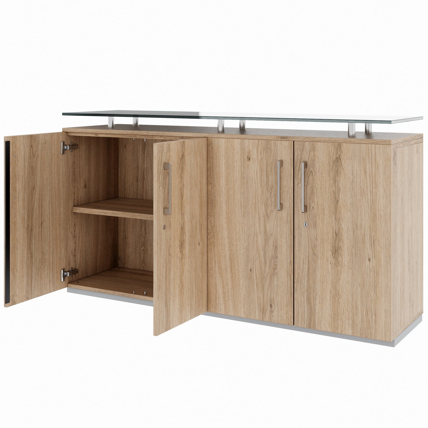 PRO Sideboard | 2 OH, 1600 x 860 mm, with glass top, natural oak