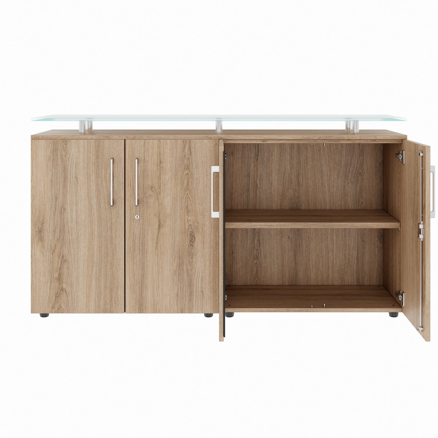 PRO Sideboard | 2 OH, 1600 x 860 mm, with glass top, natural oak