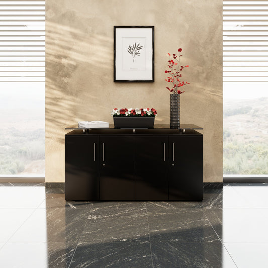 PRO Sideboard | 2 OH, 1600 x 860 mm, con lastra di vetro, nero