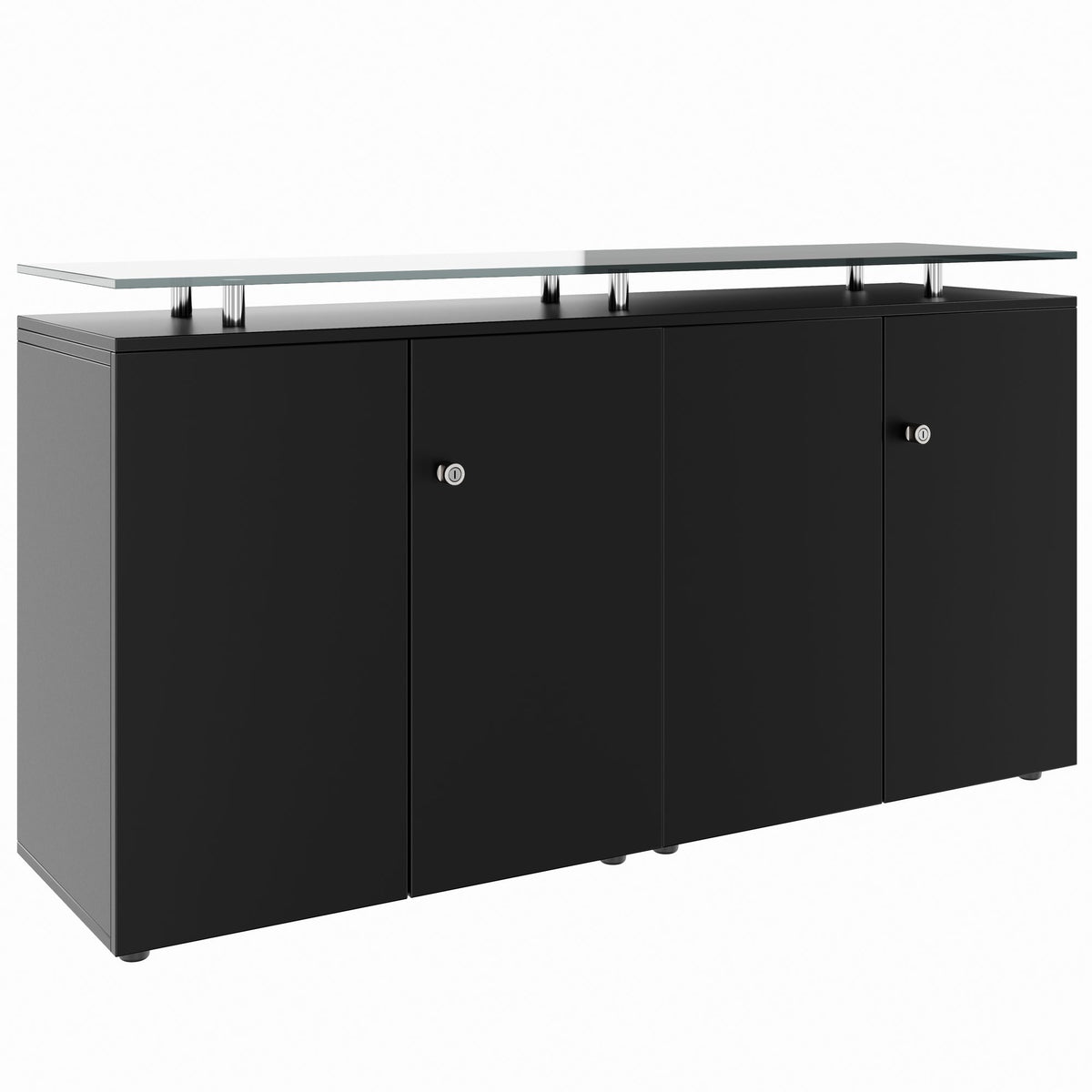 PRO Sideboard | 2 OH, 1600 x 860 mm, with glass top, Black  - 1 Lightbox Main Image