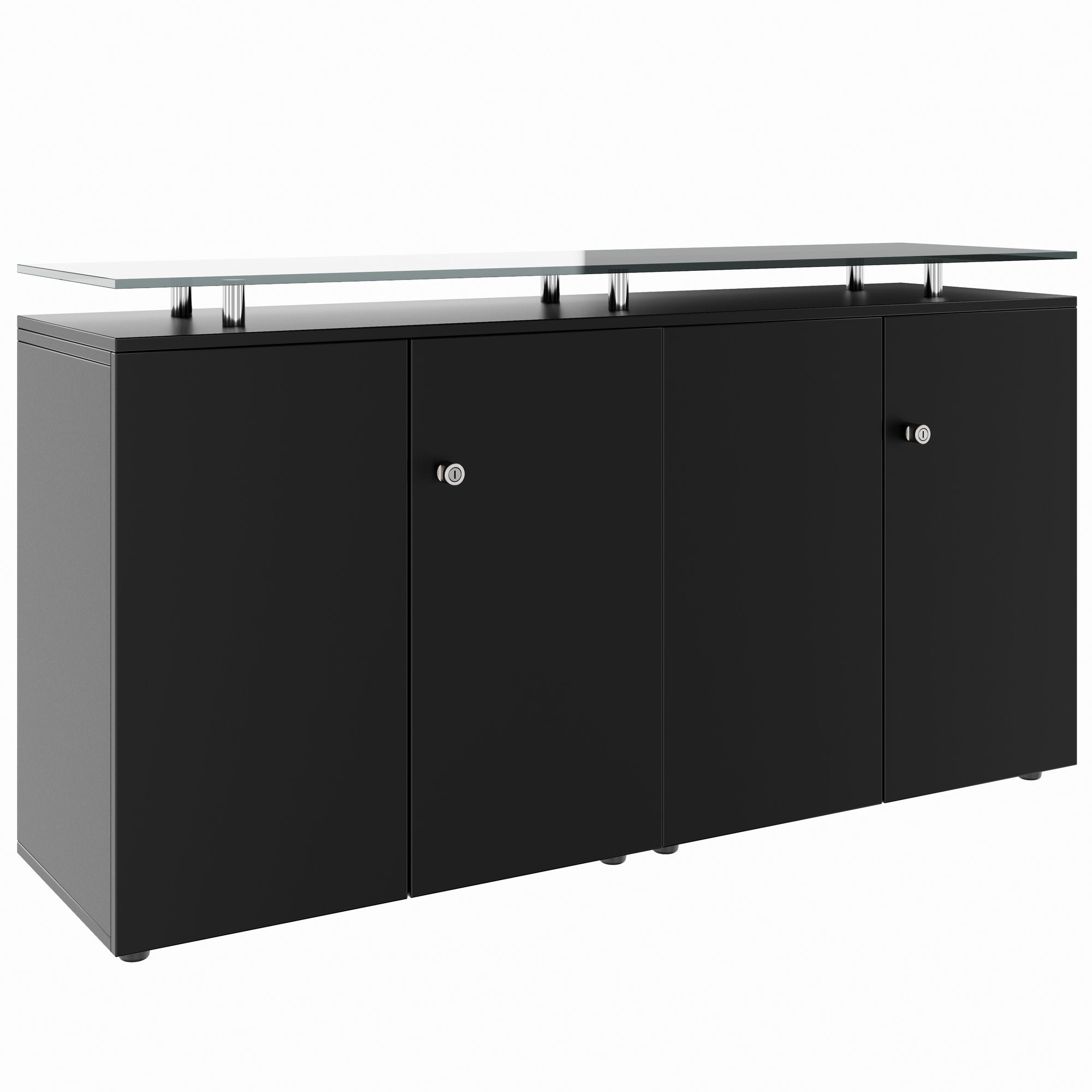 PRO Sideboard | 2 OH, 1600 x 860 mm, mit Glasplatte, Schwarz