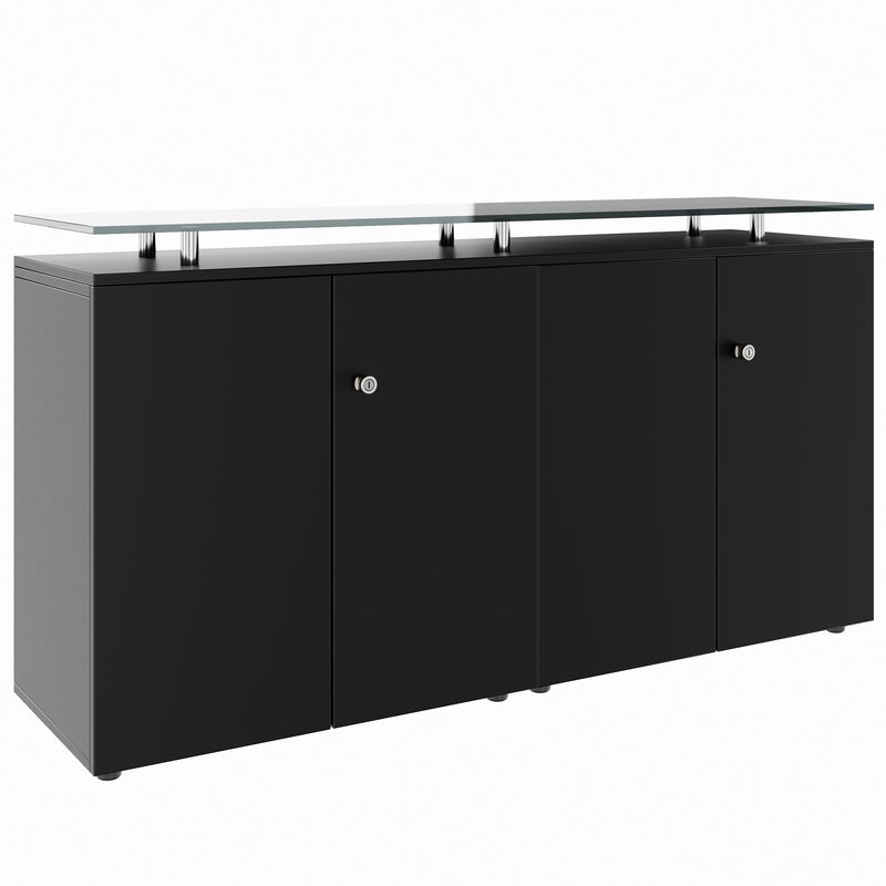 PRO Sideboard | 2 OH, 1600 x 860 mm, with glass top, Black  - 1 Main Image