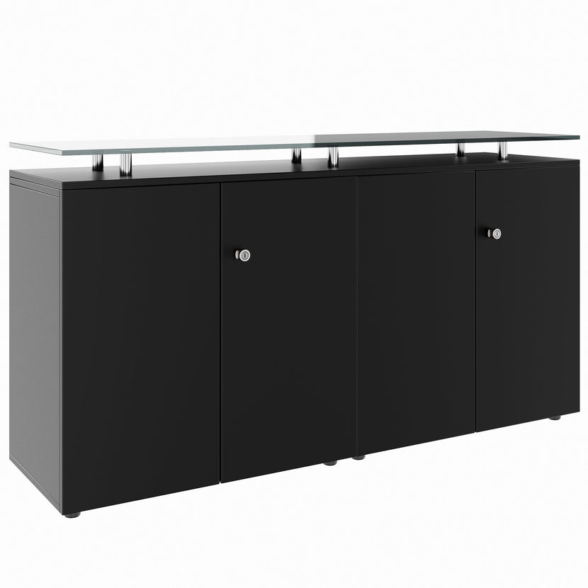 PRO Sideboard | 2 OH, 1600 x 860 mm, mit Glasplatte, Schwarz
