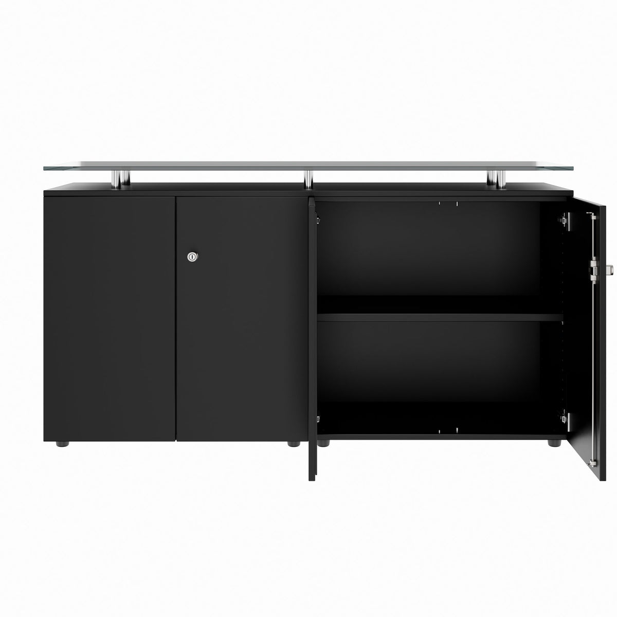 PRO Sideboard | 2 OH, 1600 x 860 mm, with glass top, Black  - 3 Lightbox Main Image