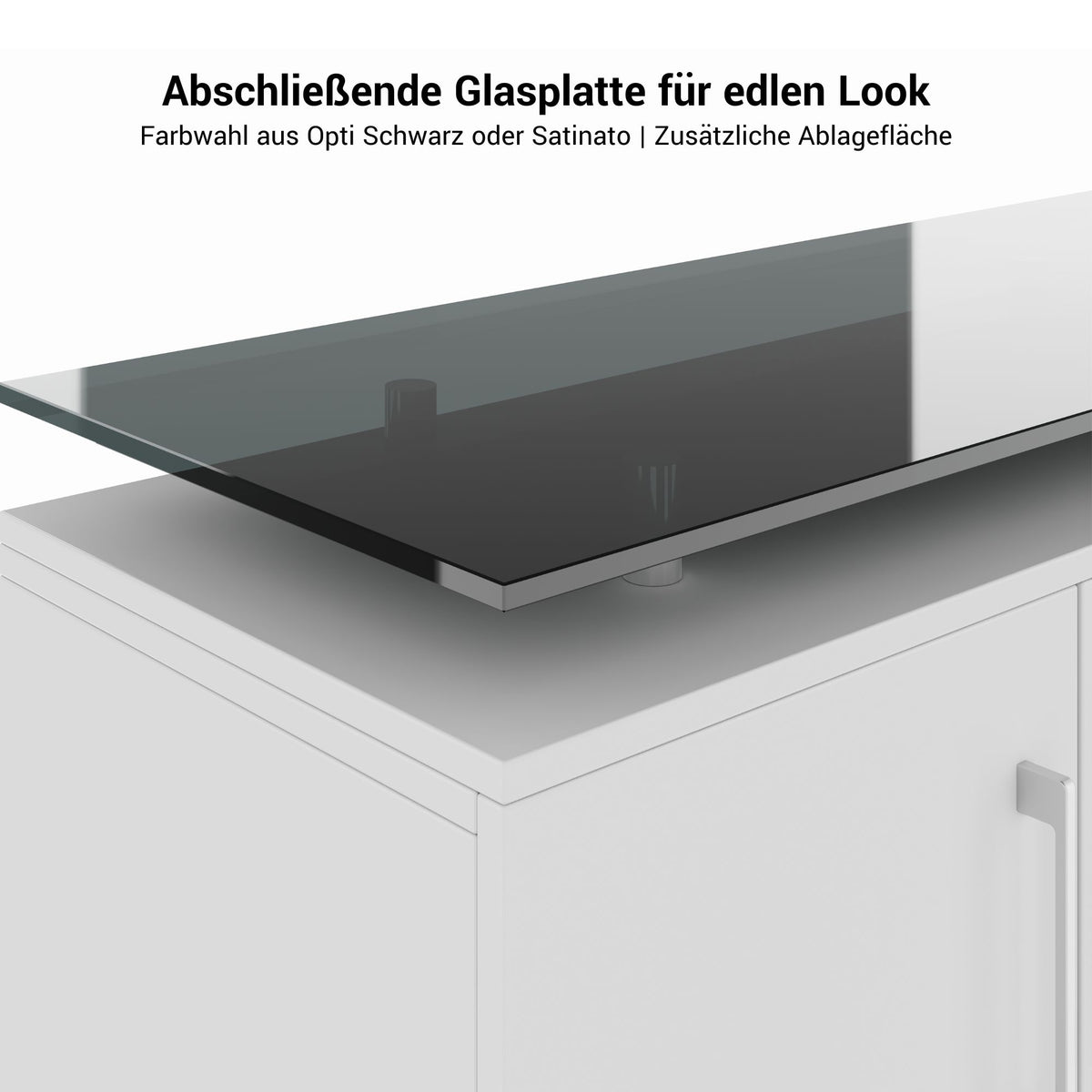 PRO Sideboard | 2 OH, 1600 x 860 mm, with glass top, Black  - 6 Lightbox Main Image