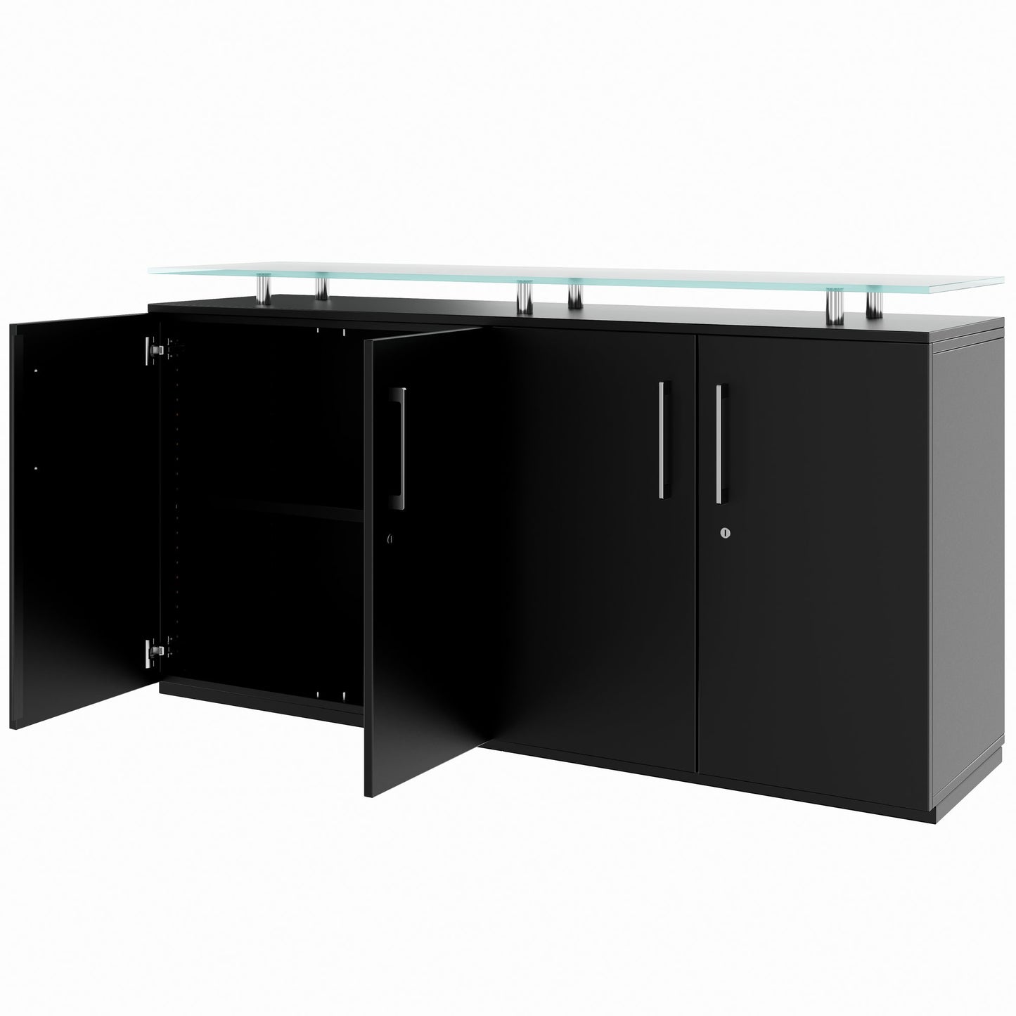 PRO Buffet | 2 oh, 1600 x 860 mm, avec plaque de verre, noir