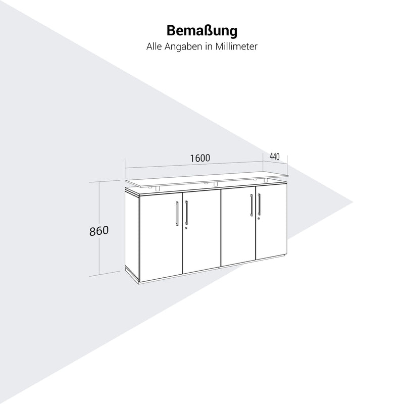 PRO Sideboard | 2 OH, 1600 x 860 mm, with glass top, Black  - 15 Main Image