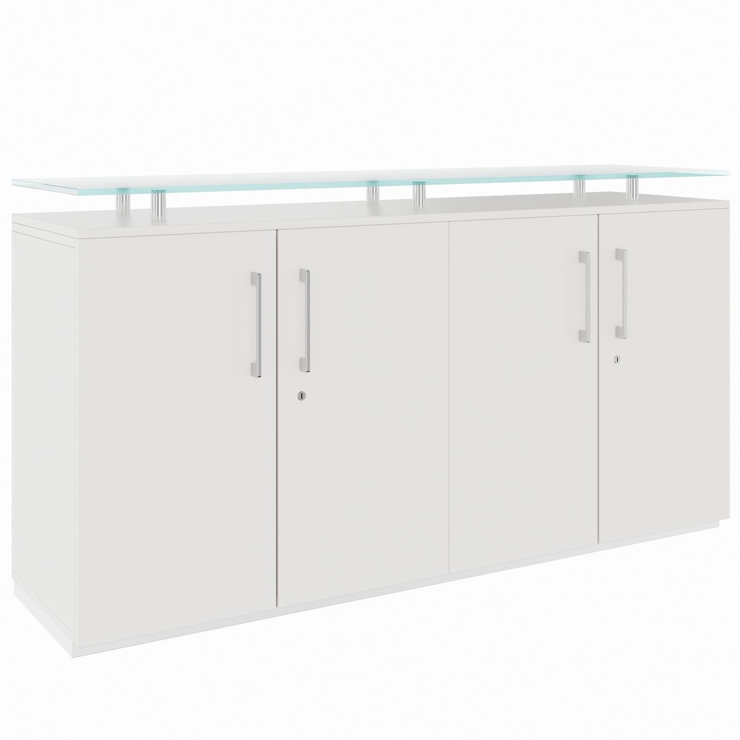 PRO Sideboard | 2 OH, 1600 x 860 mm, con lastra di vetro, bianco