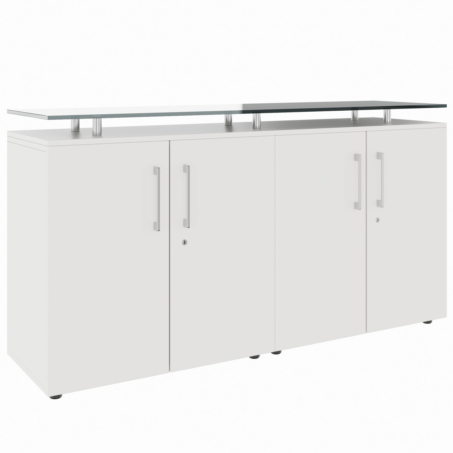 PRO Sideboard | 2 OH, 1600 x 860 mm, con lastra di vetro, bianco