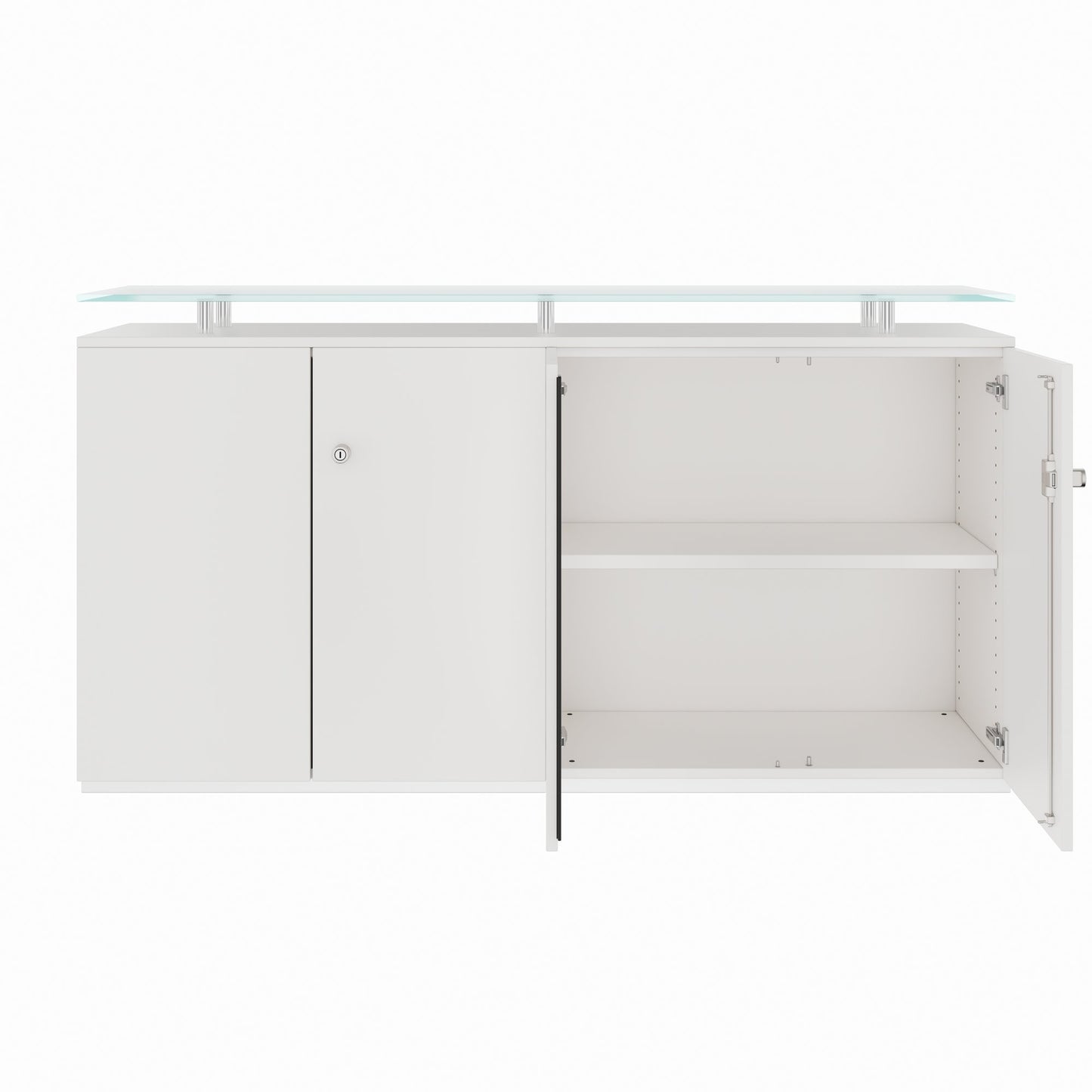 PRO Sideboard | 2 OH, 1600 x 860 mm, con lastra di vetro, bianco