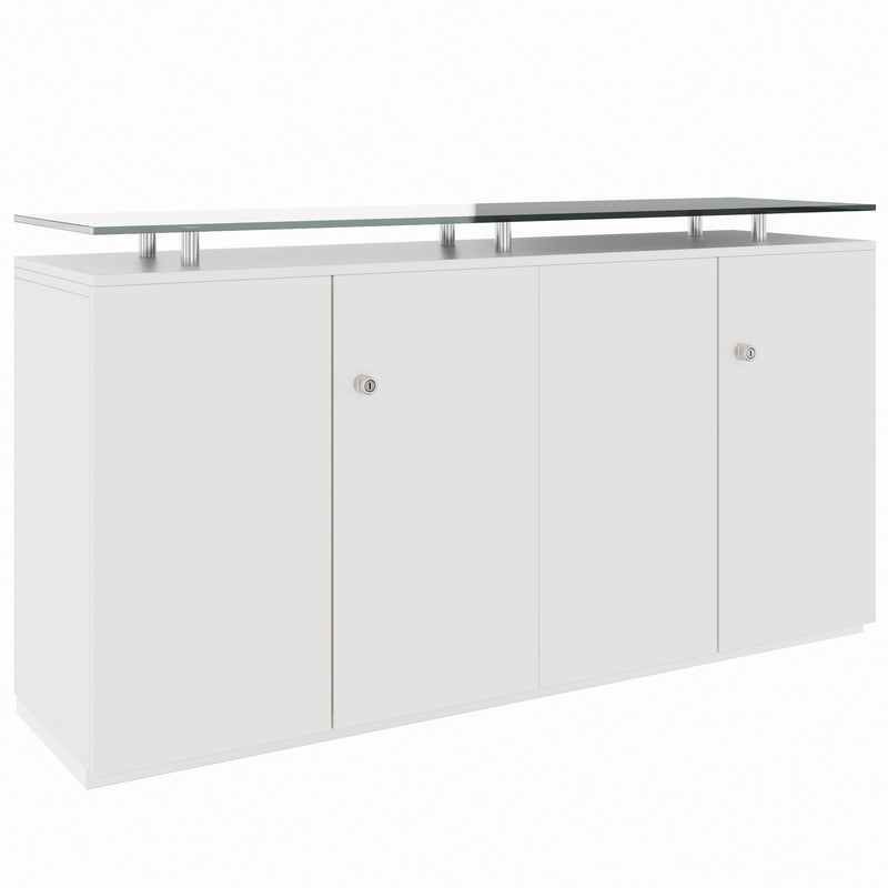 PRO Sideboard | 2 OH, 1600 x 860 mm, mit Glasplatte, Weiß - 1 Main Image