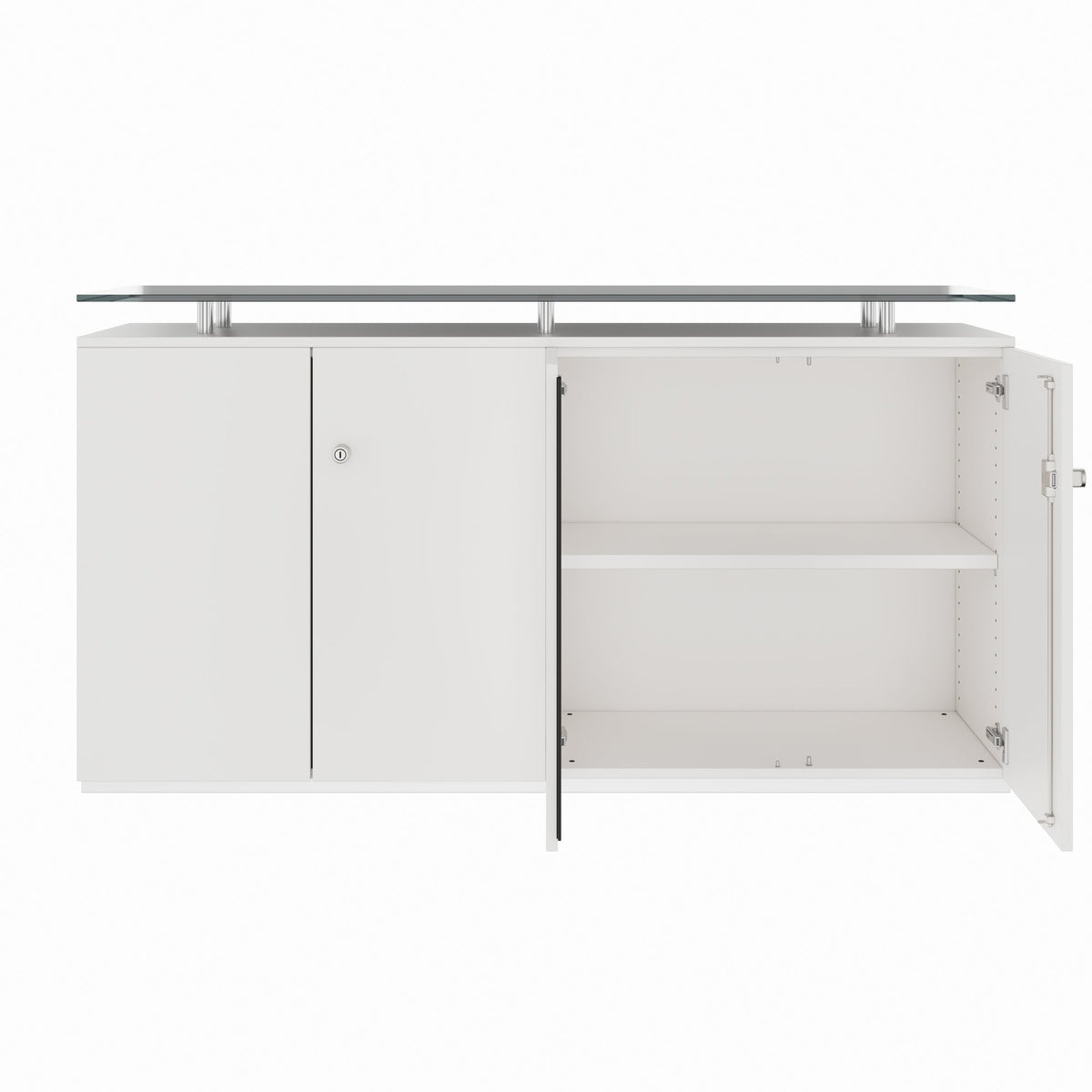 PRO Sideboard | 2 OH, 1600 x 860 mm, mit Glasplatte, Weiß - 3 Lightbox Main Image