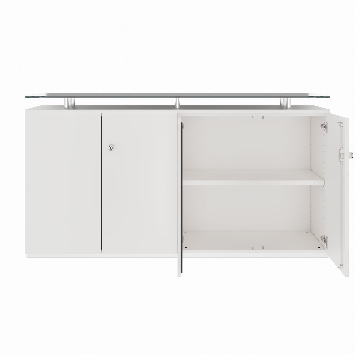 PRO Sideboard | 2 OH, 1600 x 860 mm, con lastra di vetro, bianco