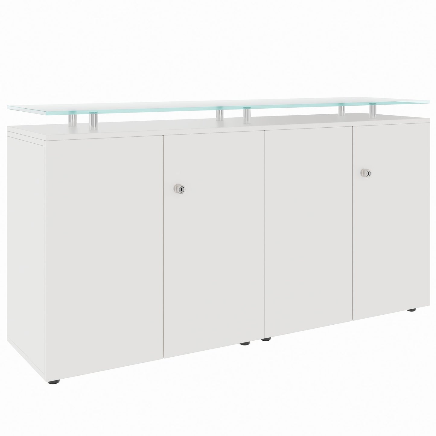 PRO Sideboard | 2 OH, 1600 x 860 mm, con lastra di vetro, bianco