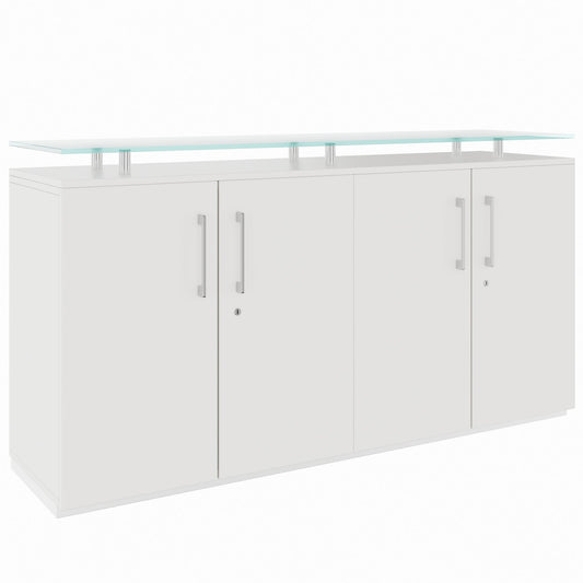 PRO Buffet | 2 OH, 1600 x 860 mm, avec plateau en verre, blanc