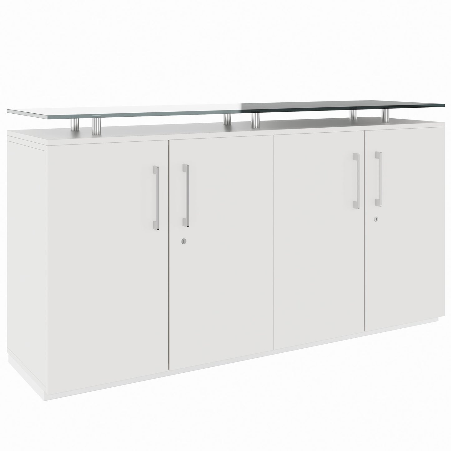 PRO Sideboard | 2 OH, 1600 x 860 mm, con lastra di vetro, bianco