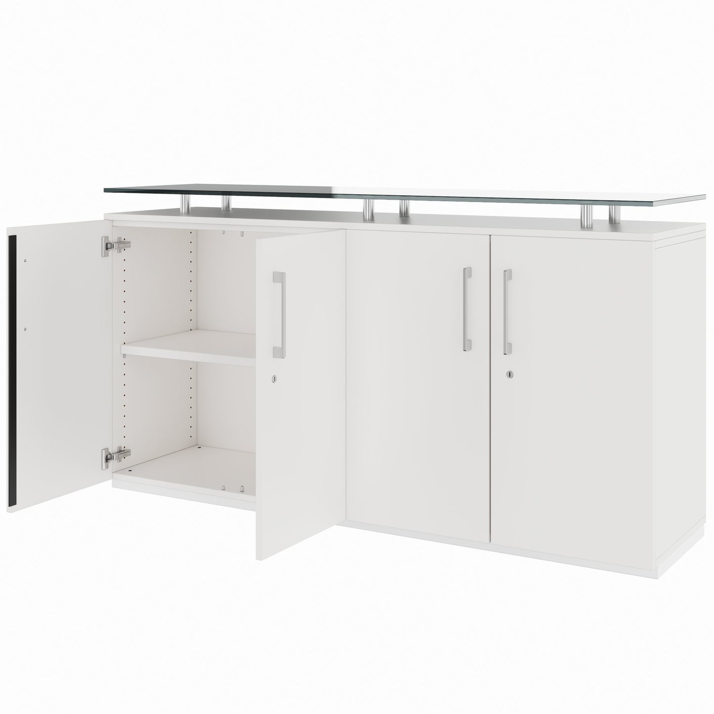 PRO Sideboard | 2 OH, 1600 x 860 mm, con lastra di vetro, bianco