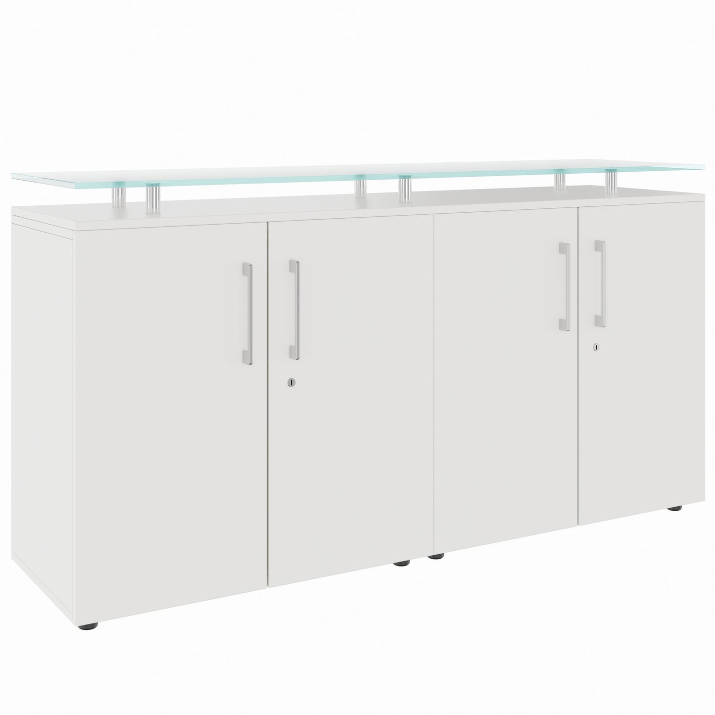 PRO Sideboard | 2 OH, 1600 x 860 mm, con lastra di vetro, bianco