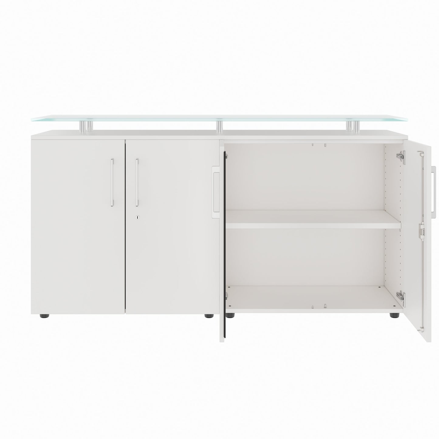 PRO Sideboard | 2 OH, 1600 x 860 mm, con lastra di vetro, bianco