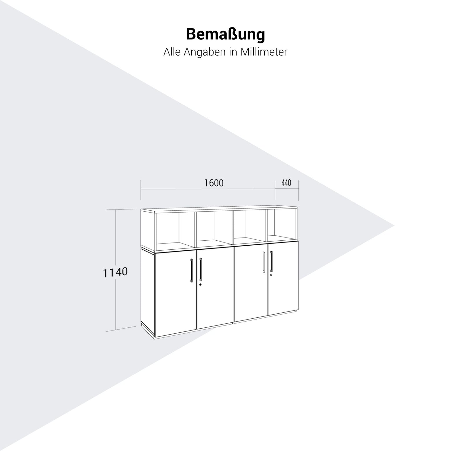 PRO Schrankwand | 3 OH, 1600 x 1140 mm, Graphit / Weiß