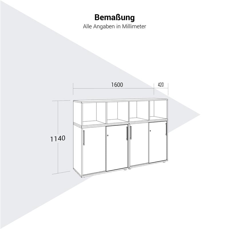 PRO Schrankwand | 3 OH, 1600 x 1140 mm, Schwarz