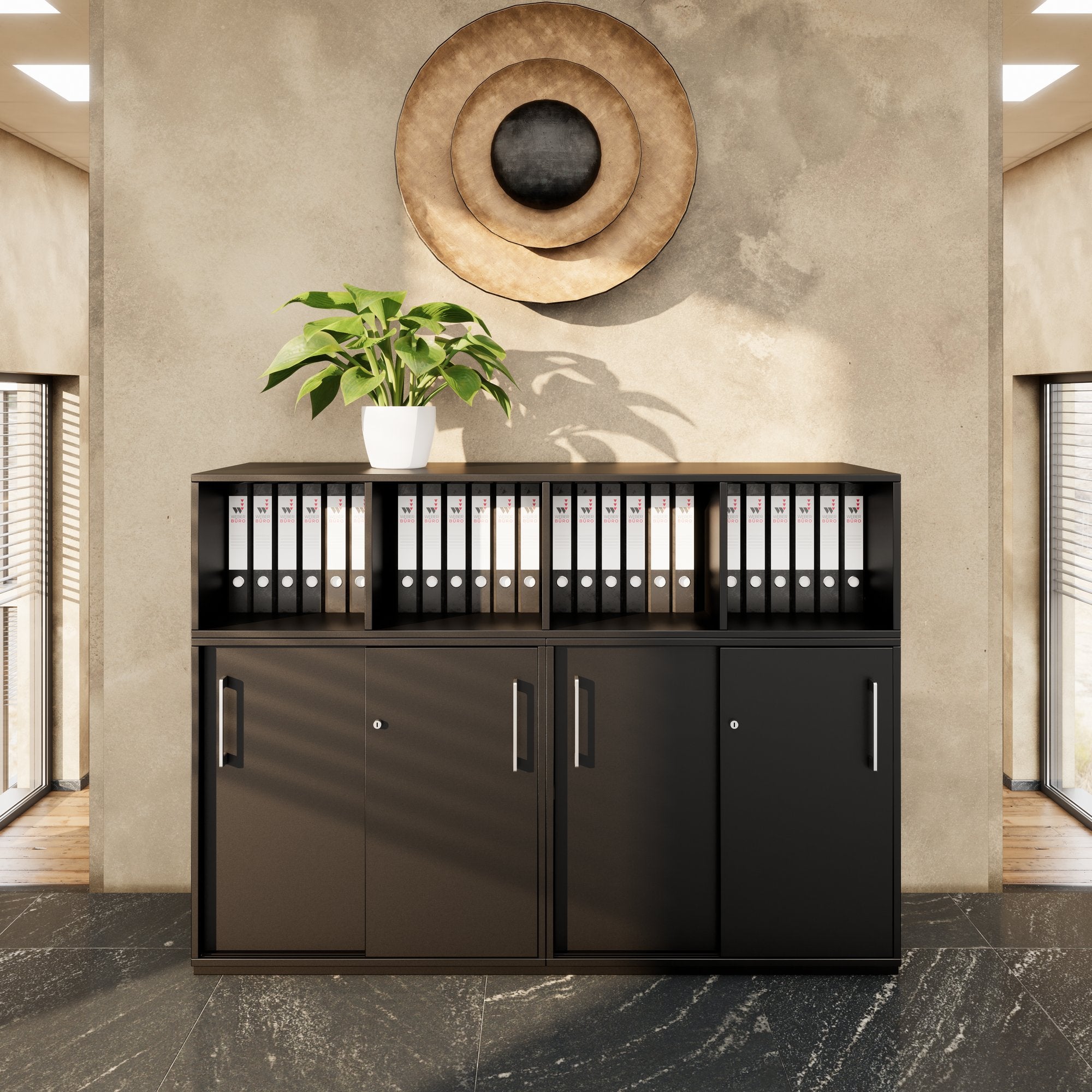 PRO Schrankwand | 3 OH, 1600 x 1140 mm, Schwarz
