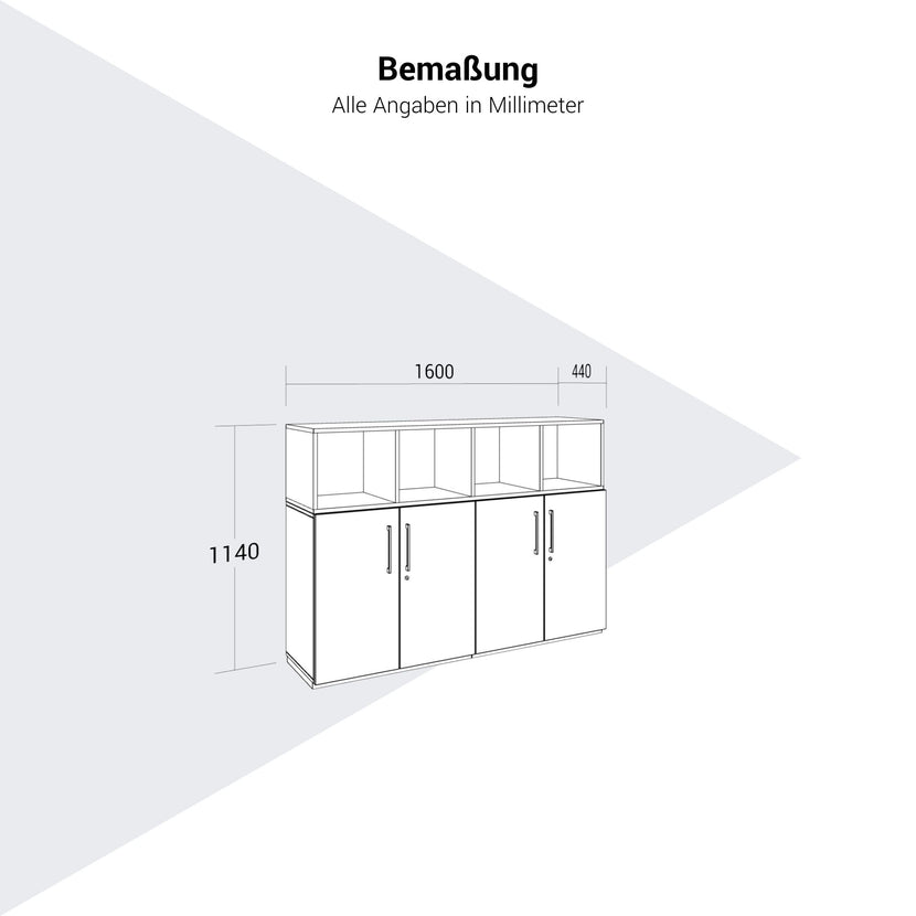 PRO Schrankwand | 3 OH, 1600 x 1140 mm, Schwarz