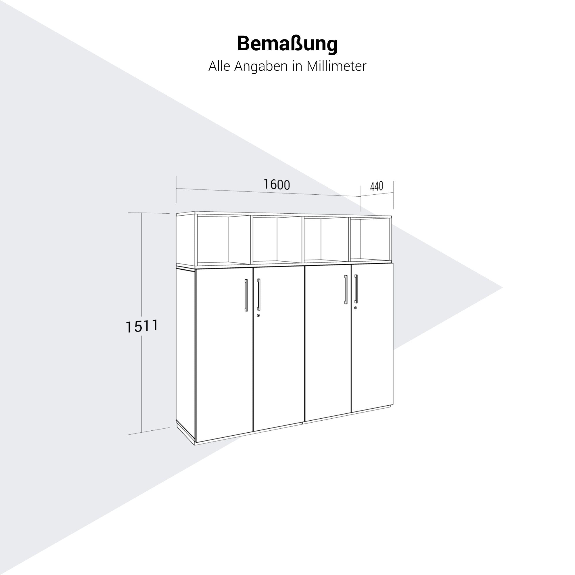 PRO Schrankwand | 4 OH, 1600 x 1510 mm, Graphit / Weiß