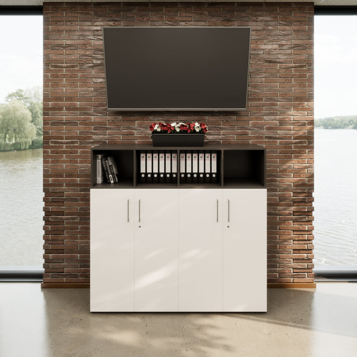 PRO Cabinet wall | 4 OH, 1600 x 1510 mm, Graphite / White  - 15 Lightbox Main Image