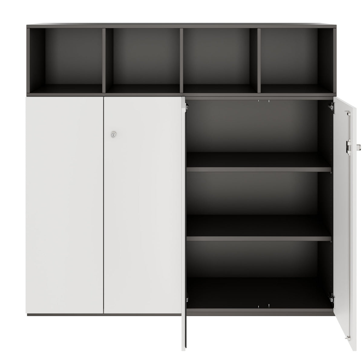PRO Cabinet wall | 4 OH, 1600 x 1510 mm, Graphite / White  - 3 Lightbox Main Image
