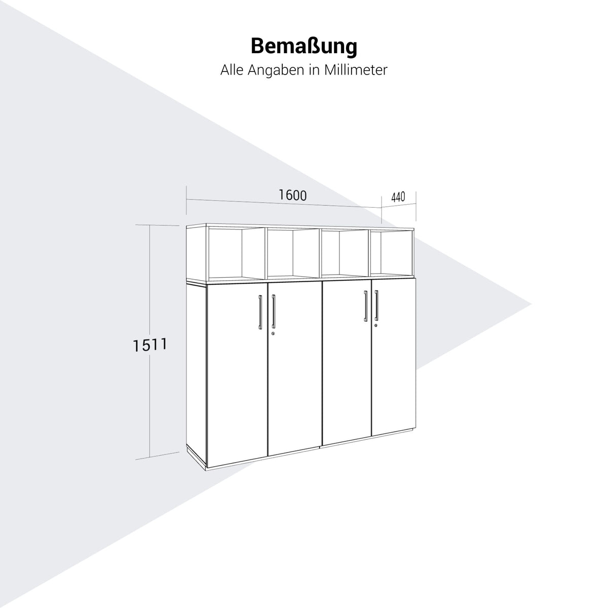 PRO Cabinet wall | 4 OH, 1600 x 1510 mm, grey  - 14 Lightbox Main Image