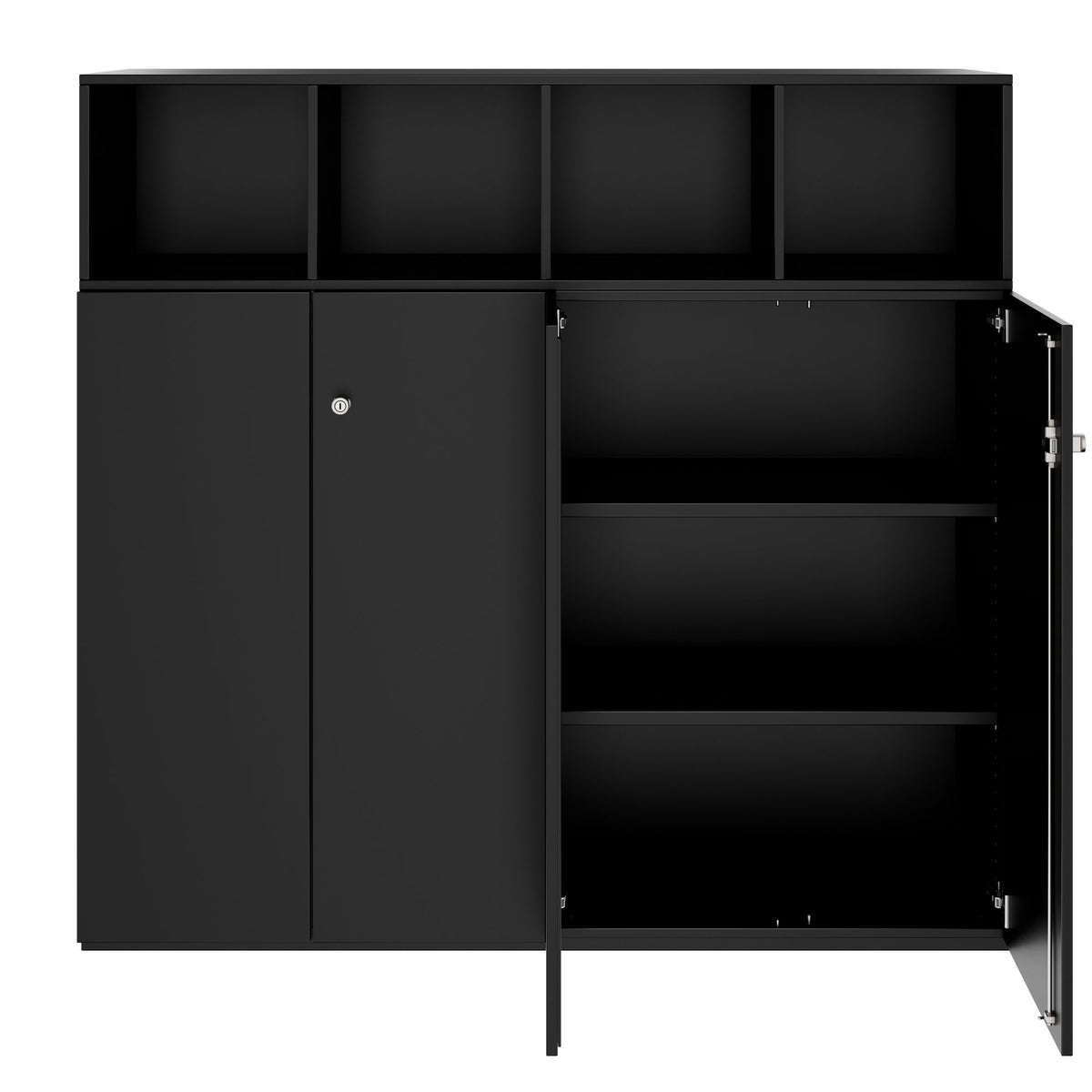 PRO Schrankwand | 4 OH, 1600 x 1510 mm, Schwarz - 3 Lightbox Main Image