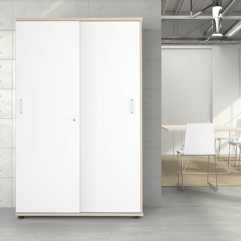 UNI Sliding-door cabinet | 5 OH, 1200 x 1897 mm, Maple / White  - 1 Main Image
