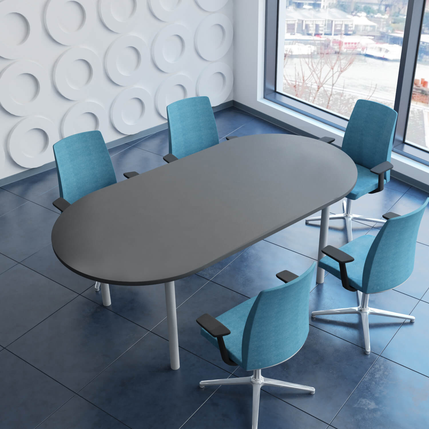 OPTIMA Tabella della conferenza | Ovale, 2400 x 1000 mm, antracite
