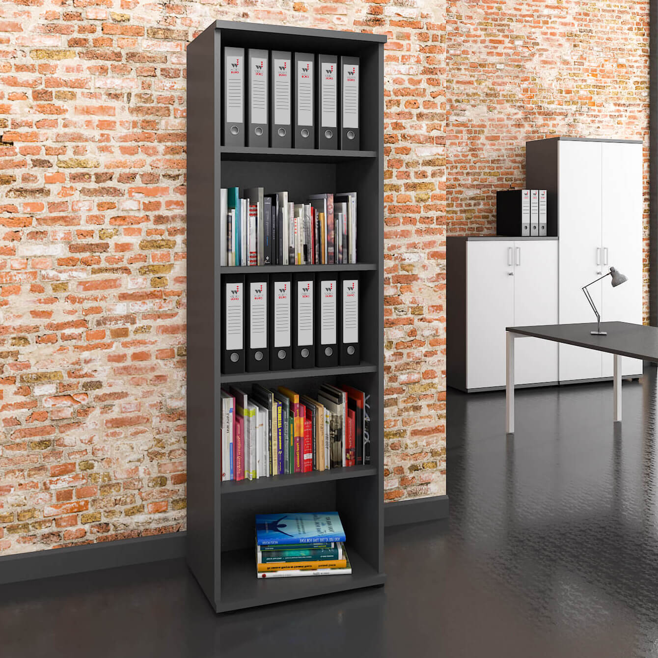 UNI Shelf cabinet | 5 Oh, 600 x 1897 mm, anthracite