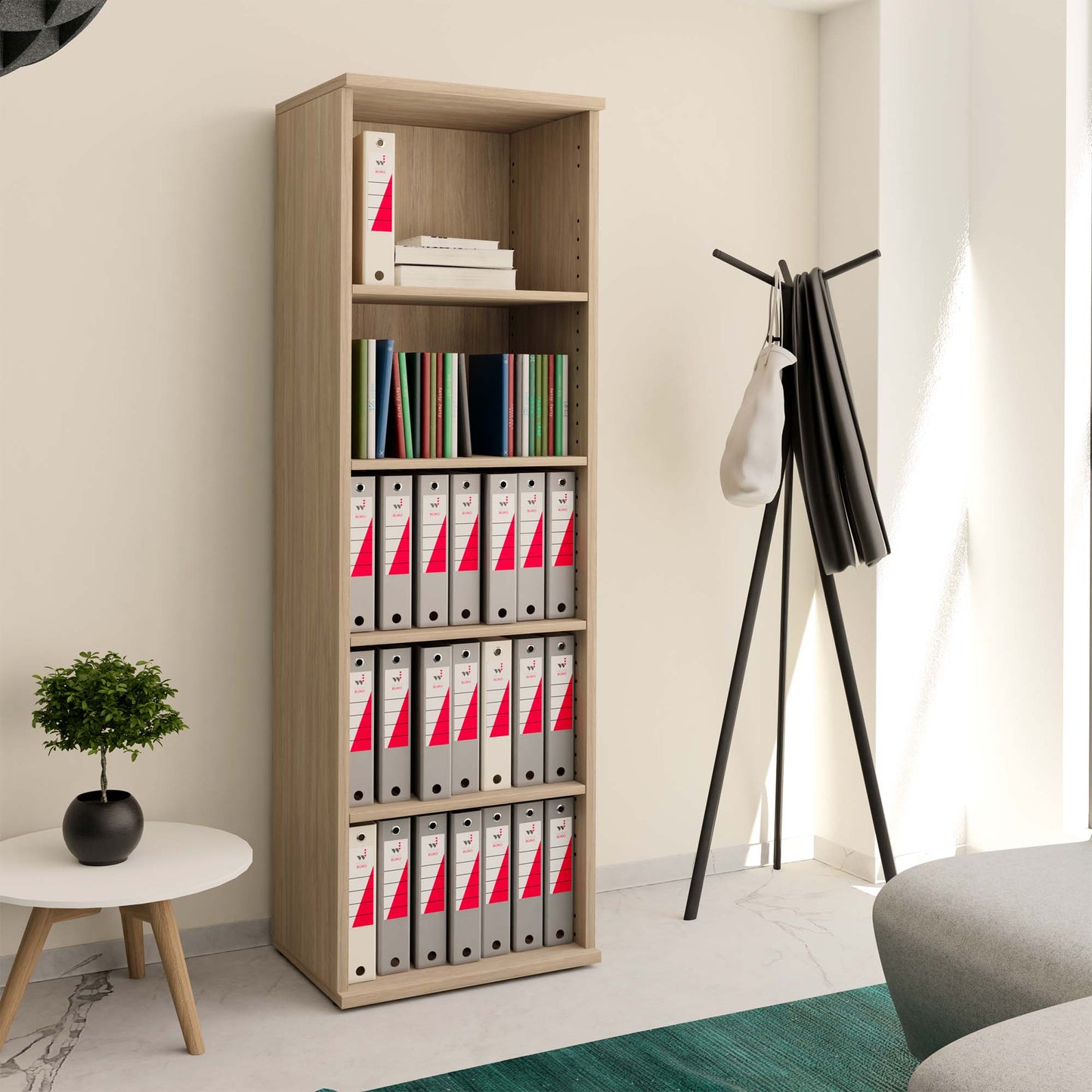 UNI shelving unit | 5 OH, 600 x 1897 mm, amber oak