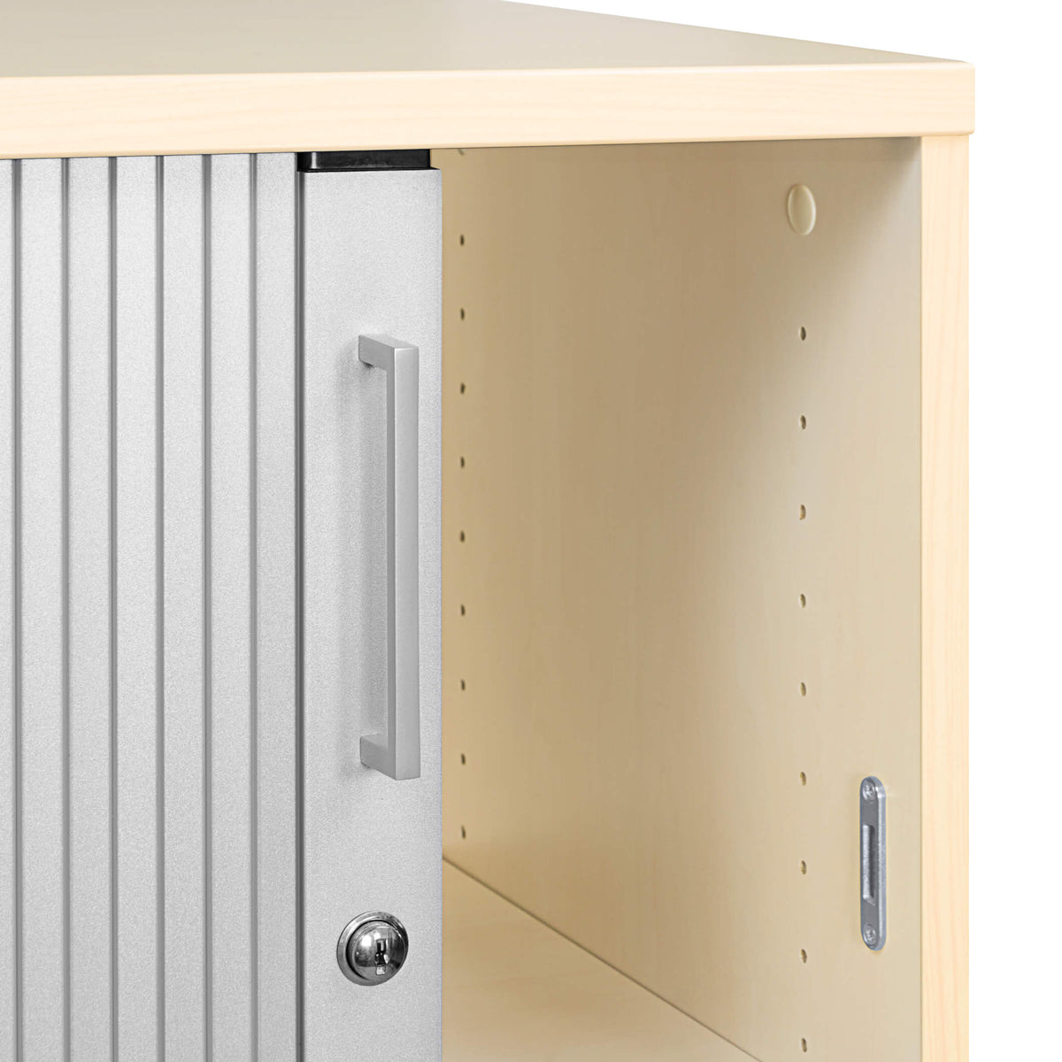 UNI Roller shutter cabinet | 2 OH, 1000 x 777 mm, Maple / Silver Gray  - 5 Lightbox Main Image