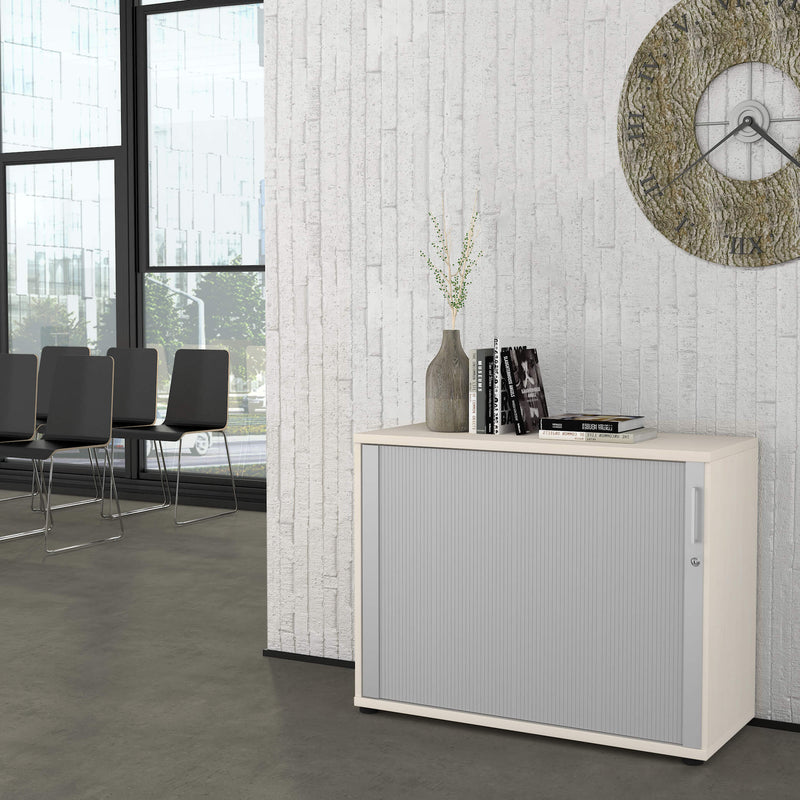 UNI Roller shutter cabinet | 2 OH, 1000 x 777 mm, Maple / Silver Gray  - 1 Main Image