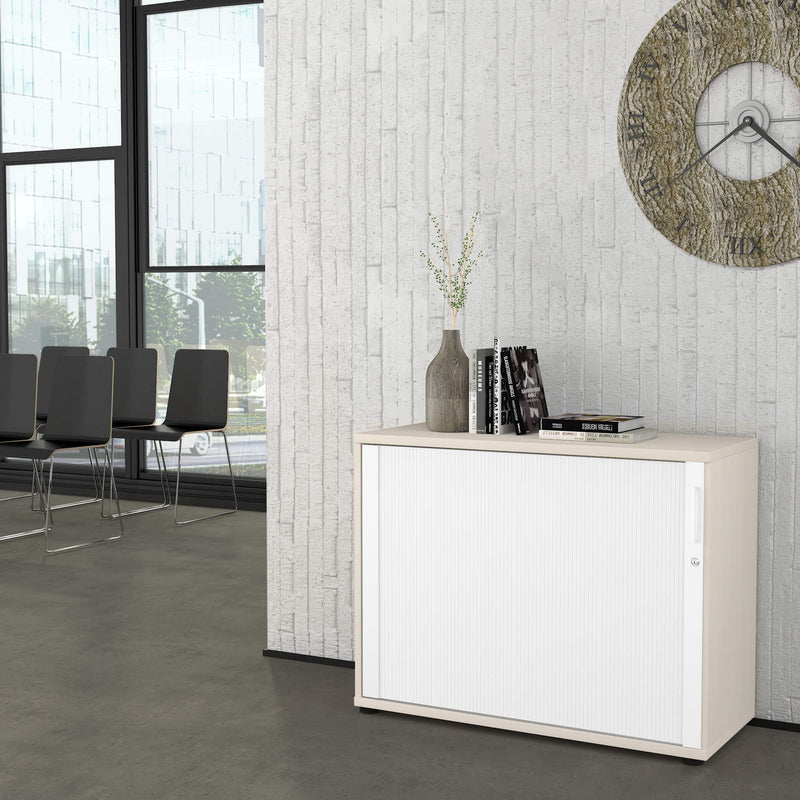 UNI Armoire à portes roulantes transversales | 2 OH, 1000 x 777 mm, érable / blanc  - 1 Main Image