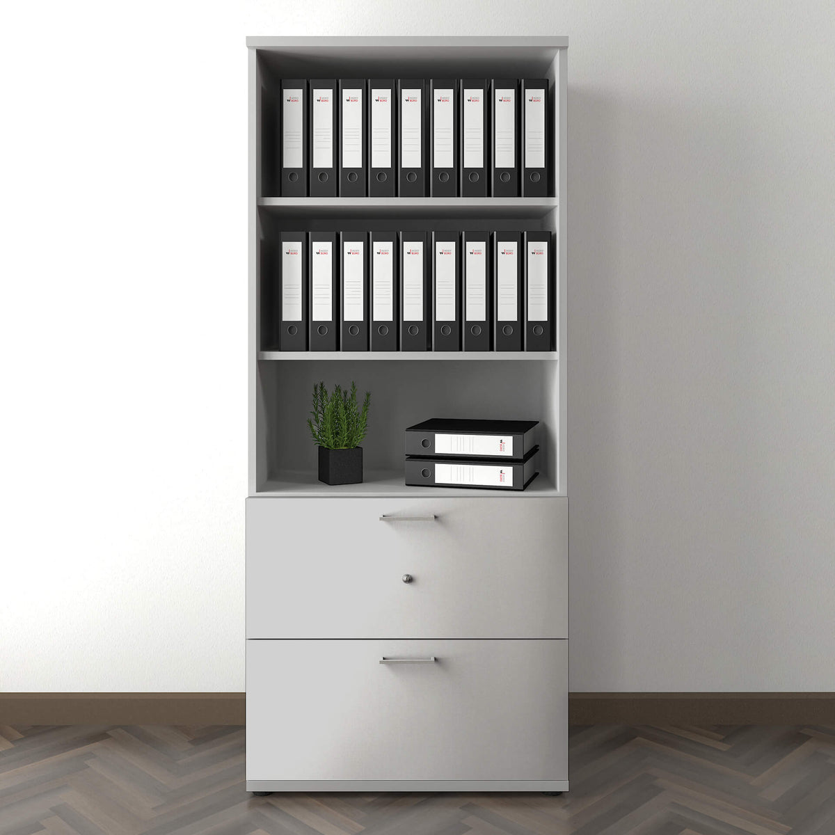 UNI Combination cabinet with hanging file drawer | 5 OH, 800 x 1897 mm, pearl gray  - 1 Lightbox Main Image